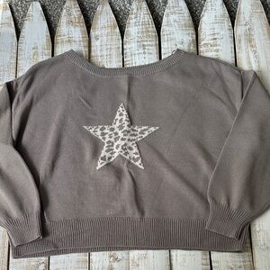 Hollister Crop Star Leopard Crop Sweater Size M Tan